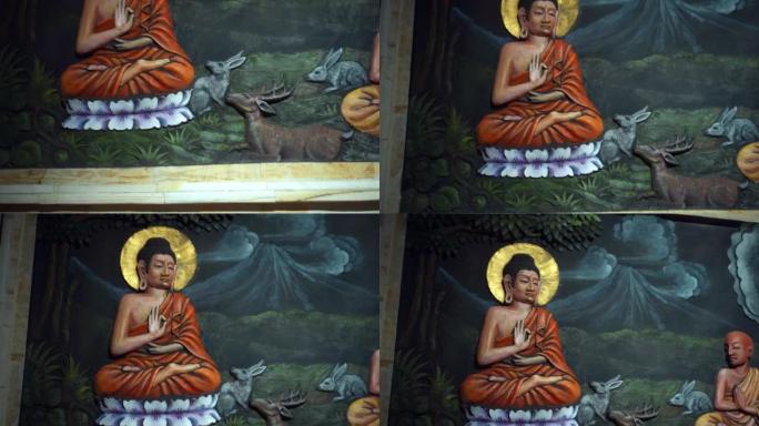 佛寺墙壁上的一幅画与佛陀及其到来和生活的历史