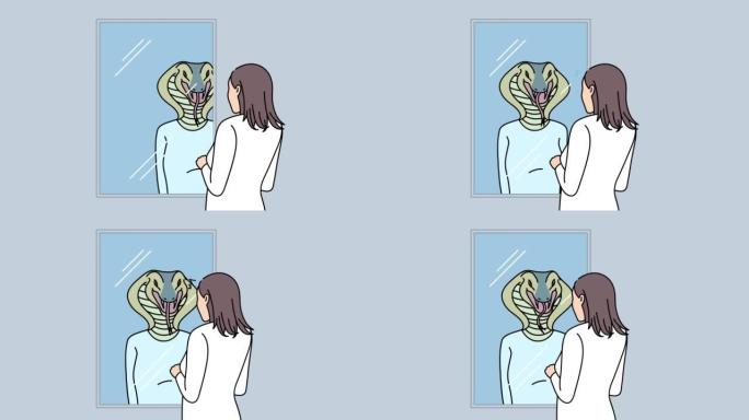 女人照镜子看蛇