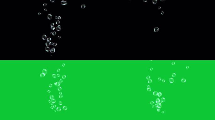 4k循环绿色屏幕背景的可乐，苏打水与气泡或啤酒，香槟，水与气体。