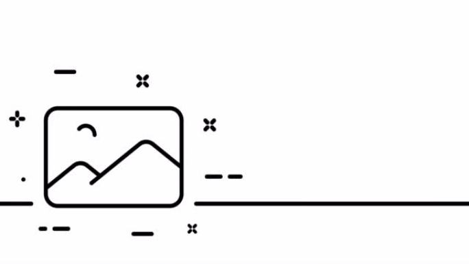 图库。照片，快照，图像，全景，风景，图片，风景，肖像，快照，相机射击概念。一个线条画动画。运动设计。