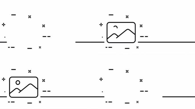 图库。照片，快照，图像，全景，风景，图片，风景，肖像，快照，相机射击概念。一个线条画动画。运动设计。