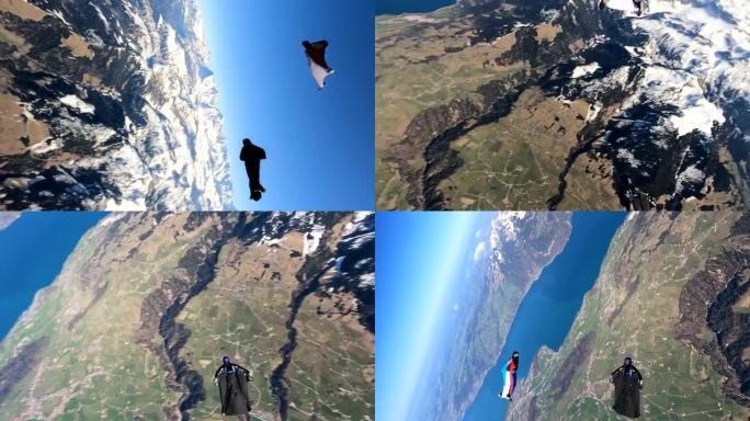 翼服飞行者在瑞士山区景观上空翱翔