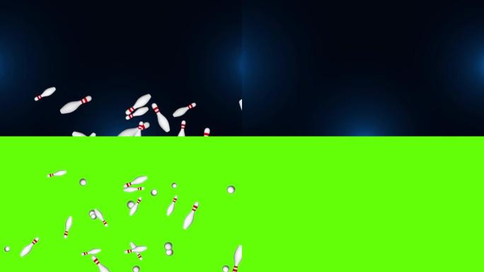 4K 3D保龄球游戏落落保龄球圈绿屏背景。