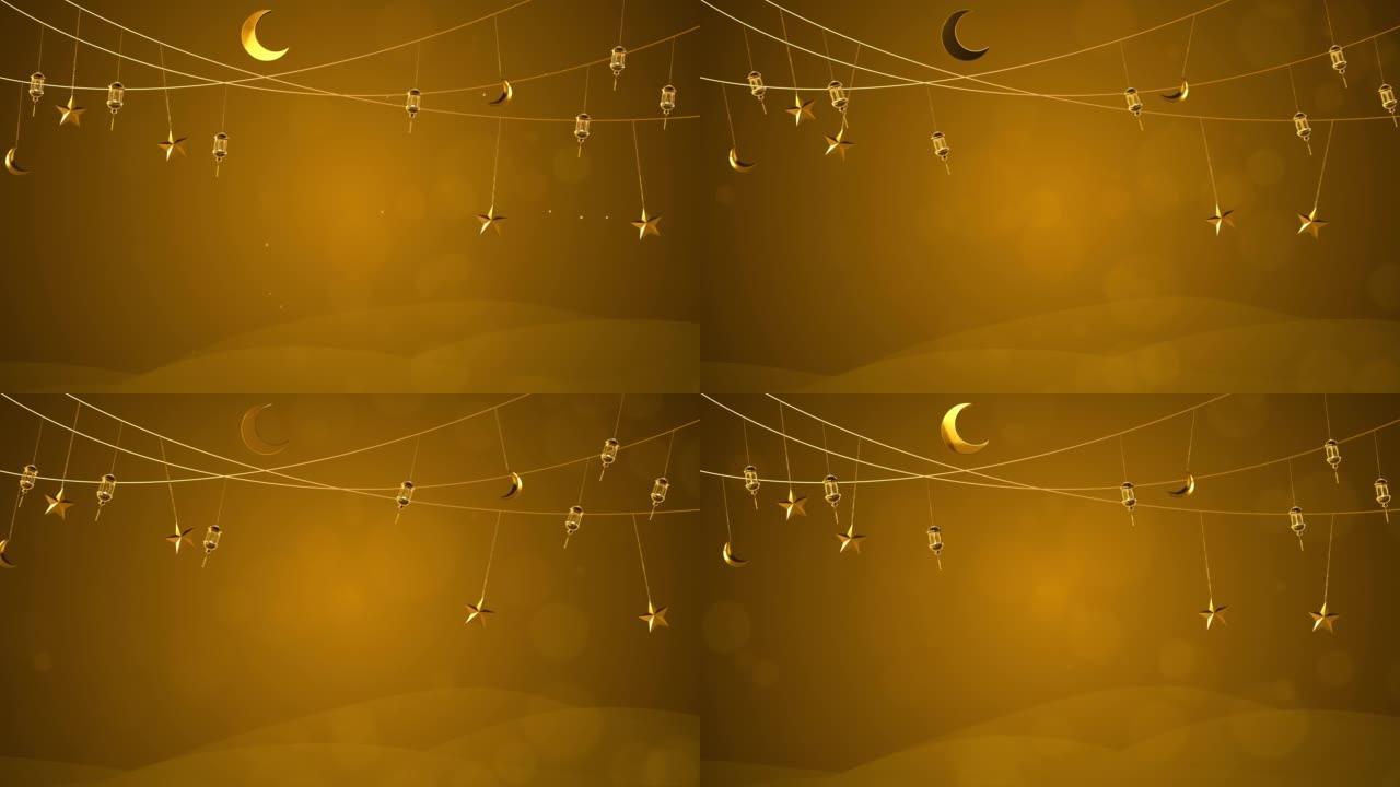 4k抽象斋月伊斯兰挂灯。抽象的伊斯兰背景。