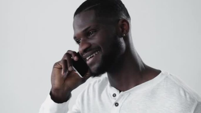 mobile contact phone talk cheerful african man