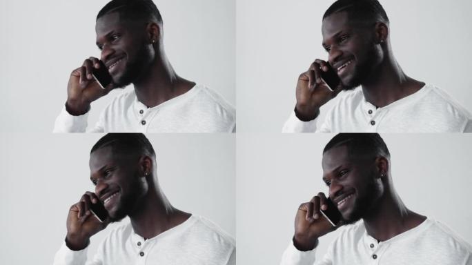 mobile contact phone talk cheerful african man