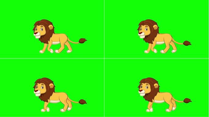 绿屏背景上的卡通狮子行走动画