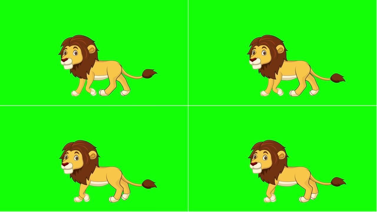 绿屏背景上的卡通狮子行走动画