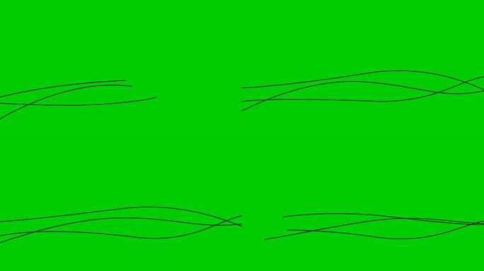 动画条纹出现和消失。装饰线条。三个黑条。波浪逐渐改变形状。循环视频。孤立在白色背景上的平面矢量插图。