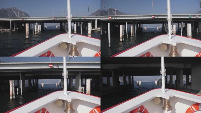 从船上拍摄的湖上的一座桥的景色