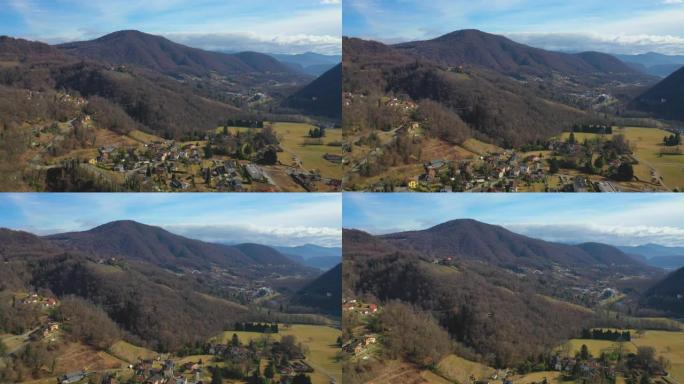 早春拍摄山区山谷的空中无人机