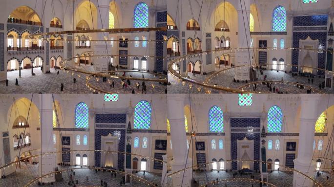 土耳其伊斯坦布尔的大卡姆利卡清真寺 (Buyuk Camlica Camii) 的内部视图。