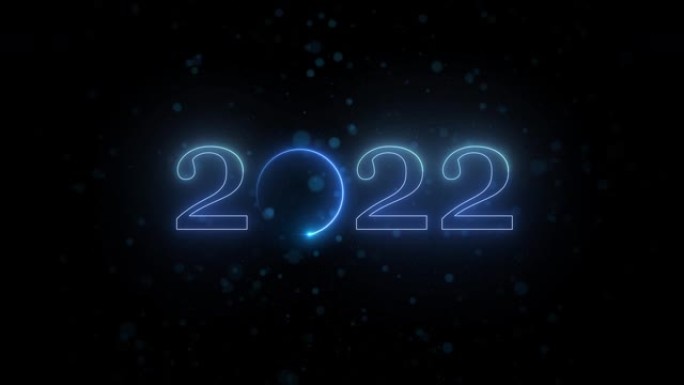 新年快乐2022蓝色金色倒计时模拟时钟和烟花和金色火花动画