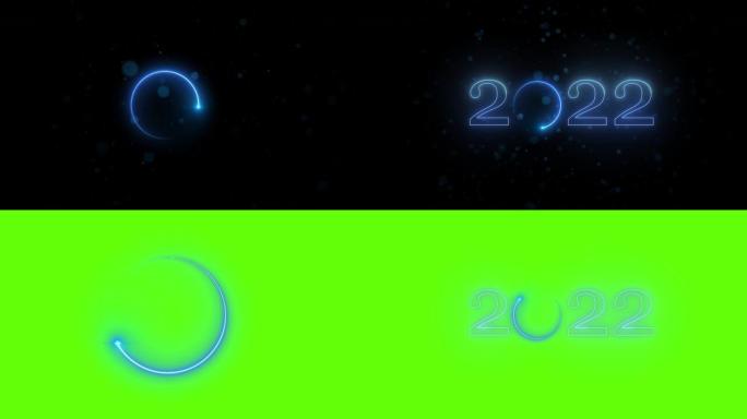新年快乐2022蓝色金色倒计时模拟时钟和烟花和金色火花动画