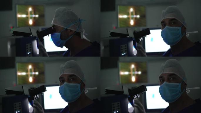 眼科手术中的外科医生肖像