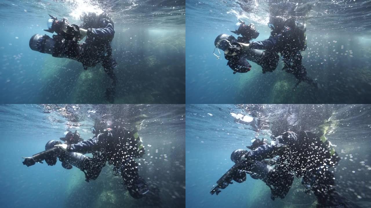 水下潜水员拍摄沿海海洋生物