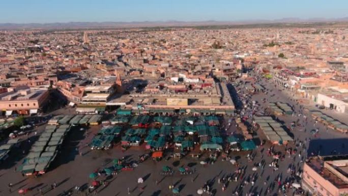 Jemaa el-Fnaa市场，马拉喀什，摩洛哥，鸟瞰图，2022