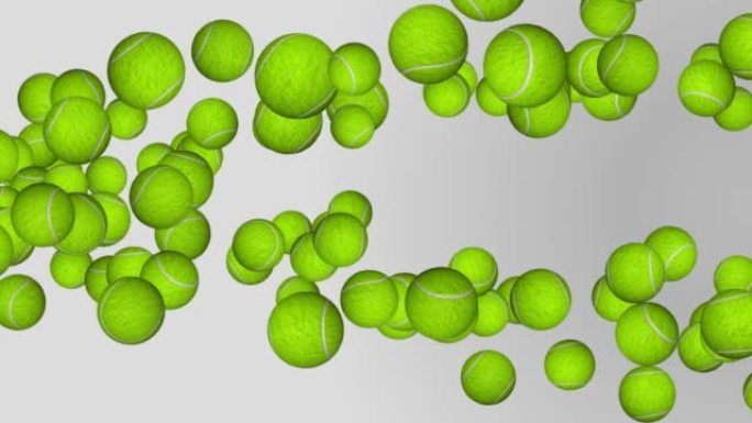 下落网球循环背景的4k动画。绿屏。租赁运动器材网球。