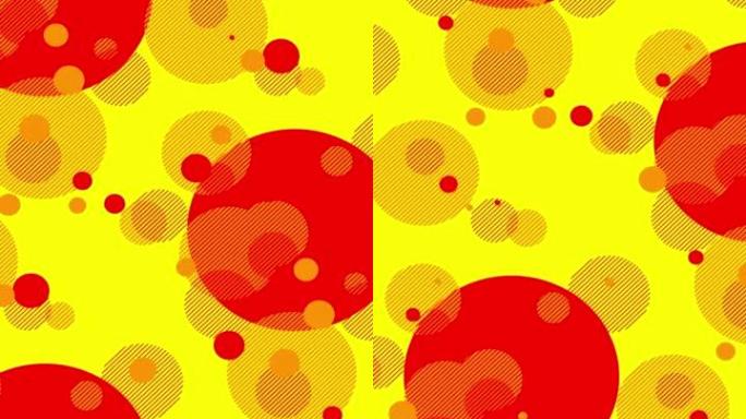 明亮的黄色抽象背景与不同大小的红色浮动球体