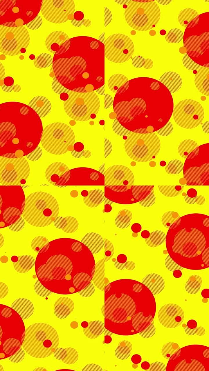 明亮的黄色抽象背景与不同大小的红色浮动球体