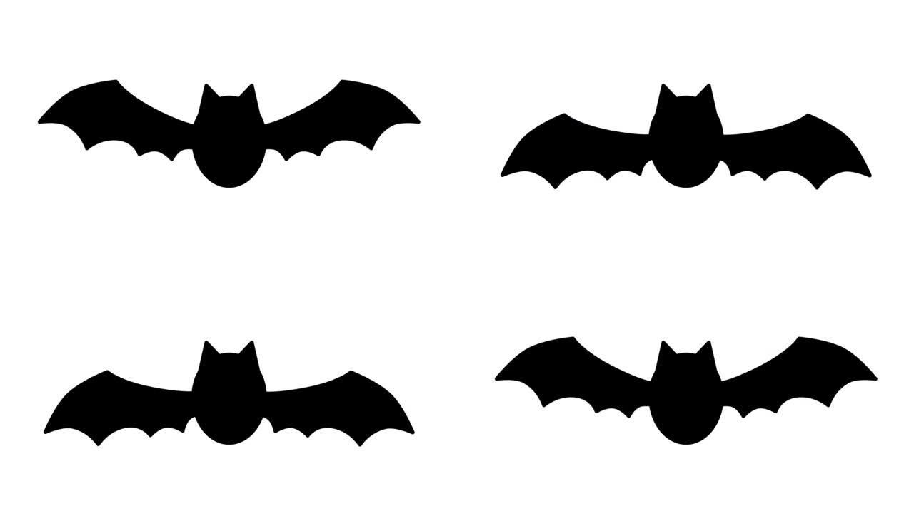 白色背景上拍打蝙蝠剪影的循环动画