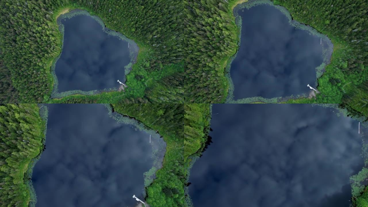 空中无人机拍摄的心形湖泊