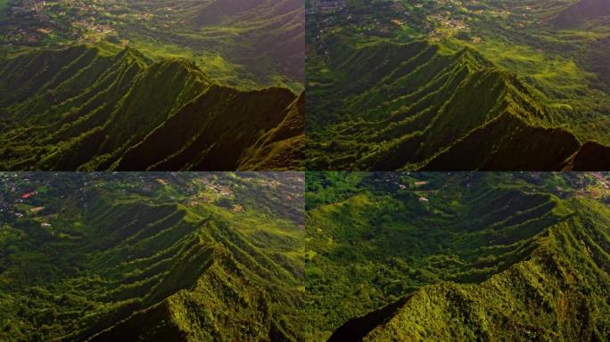 夏威夷瓦胡岛怀希山谷的空中山脊