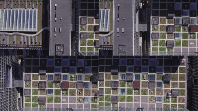 现代办公和酒店建筑的绿色屋顶视图