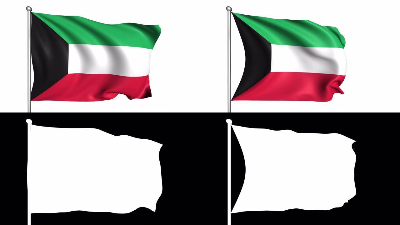 风中的织物结构的科威特国旗 (阿尔法通道，可循环)