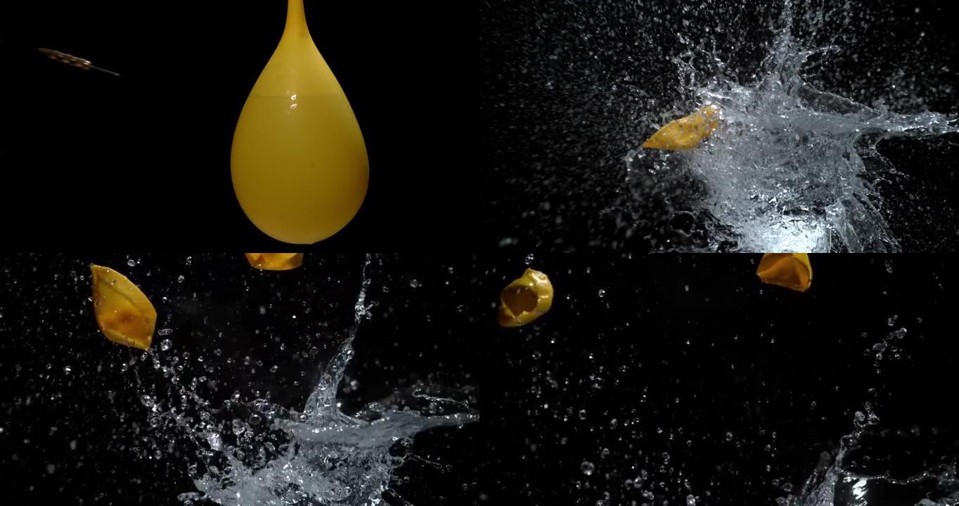 飞镖以超慢动作弹出水气球。在幻影VEO 4K上拍摄。