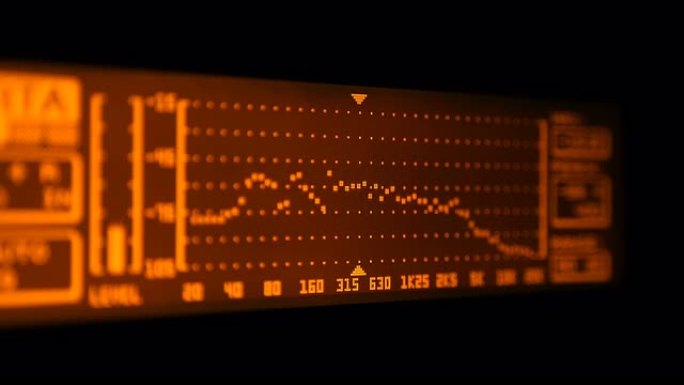 专业音乐会均衡器显示屏上有黄色频谱分析仪