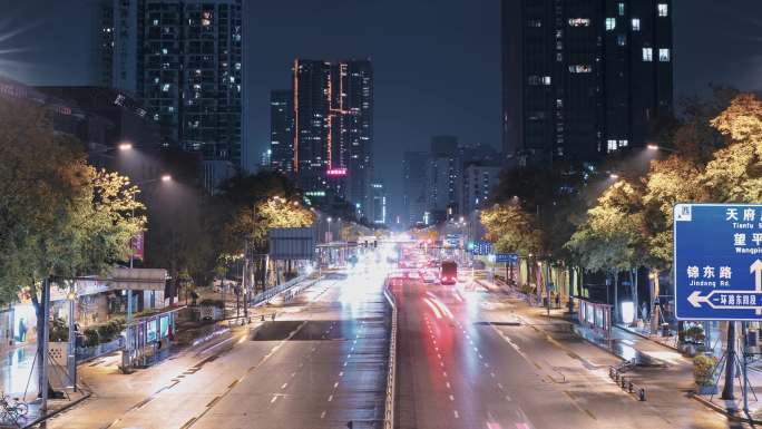 成都成华区蜀都大道车流夜景延时