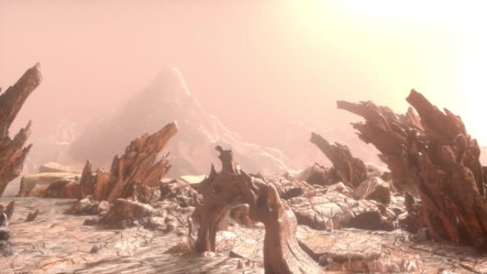 来自红色星球火星背景的场景。宇宙和其他生命形式的表面探索，沙漠宇宙。3D渲染