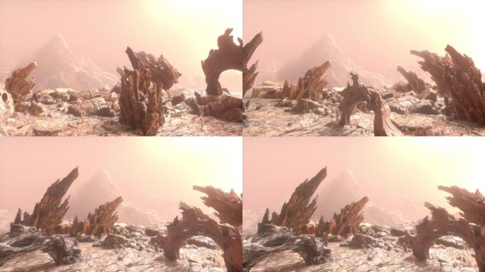 来自红色星球火星背景的场景。宇宙和其他生命形式的表面探索，沙漠宇宙。3D渲染