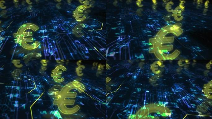 欧元货币图标和欧元货币符号循环网络概念