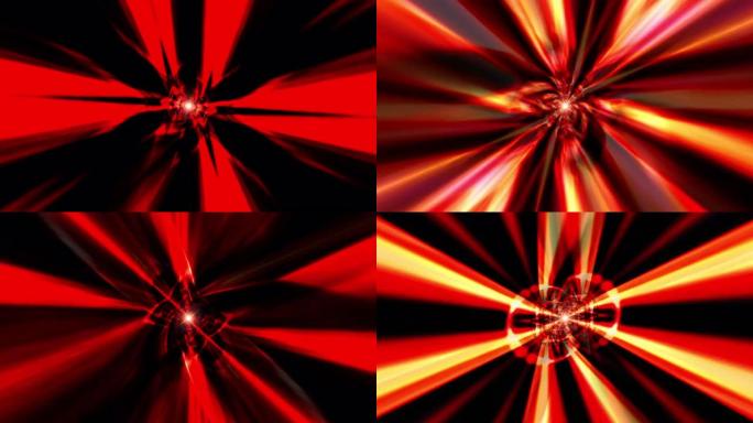 VJ迪斯科音乐的抽象幻想催眠发光火金色深红色光隧道抽象背景。4K 3D无缝循环迷幻万花筒