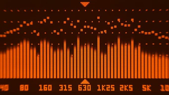专业音乐会均衡器显示屏上有黄色频谱分析仪