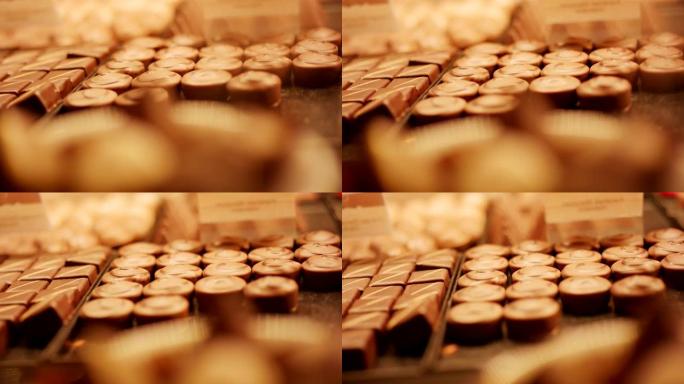 展示新鲜巧克力托盘的细节照片