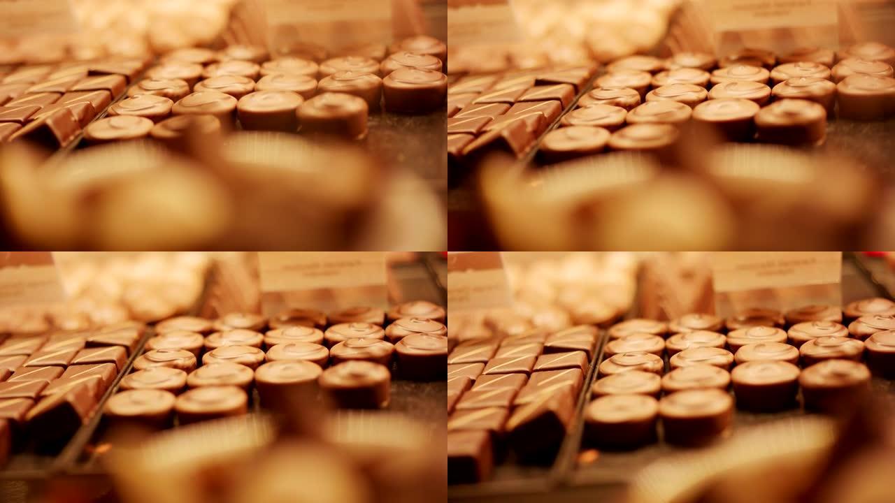 展示新鲜巧克力托盘的细节照片