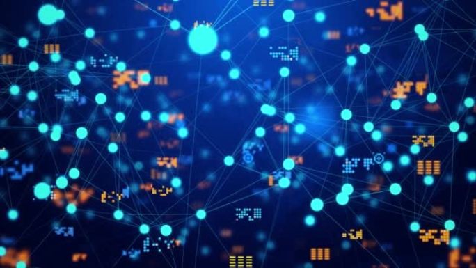 4k环路数字网络数据节点转换和连接线动画。