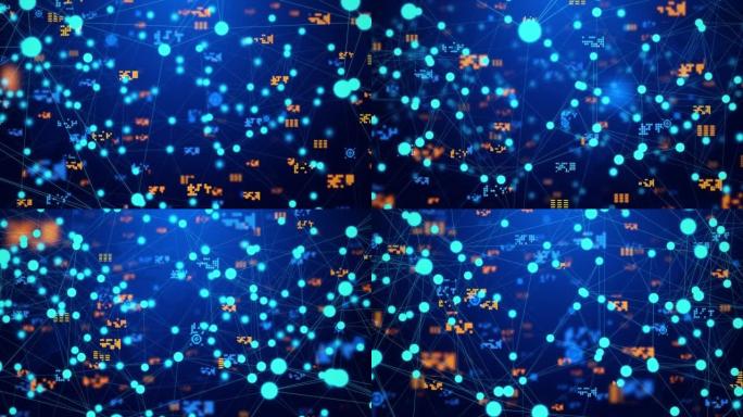 4k环路数字网络数据节点转换和连接线动画。