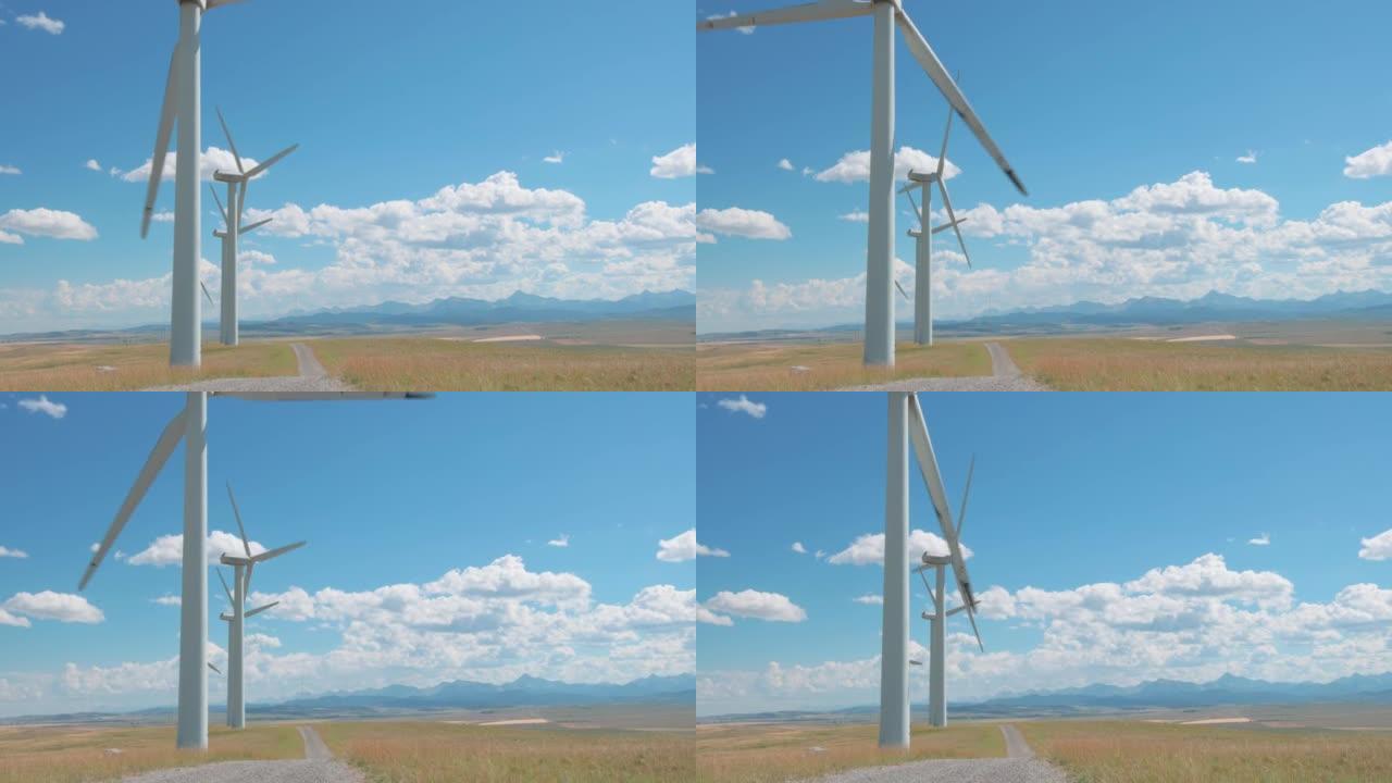 风力涡轮机和山麓的风景