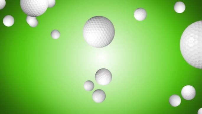 3D 4k高尔夫球在绿色背景上飞行，3d动画。高尔夫比赛或娱乐训练