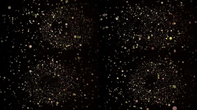 4K 3D金颗粒在液体漂浮和闪闪发光的循环背景。