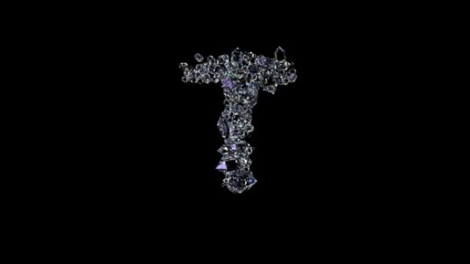 动画字母T-透明钻石珠宝字体，孤立循环视频