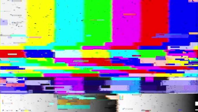 电视屏幕错误。彩条技术问题。彩条数据毛刺循环动画。