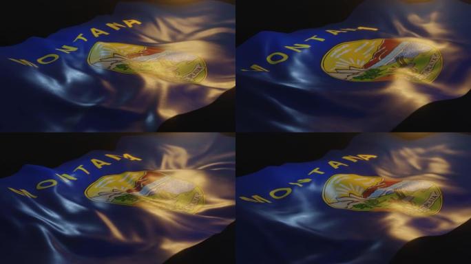 蒙大拿州旗侧面视角，美国，美国国旗