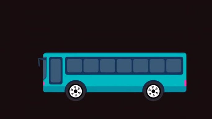 卡通巴士驾驶动画4k阿尔法频道。公交城市公共汽车旅行车辆，用于公共交通和旅游。移动长途巴士和旅游巴士
