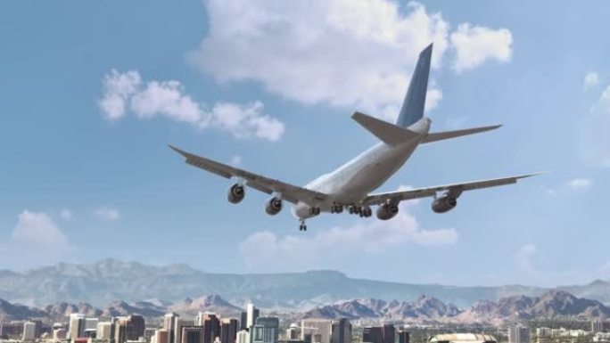 飞机飞行和降落亚利桑那州凤凰城。飞机概念