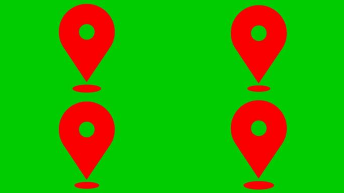 动画红色距离标记图标。循环视频。矢量平面插图孤立在绿色背景上。